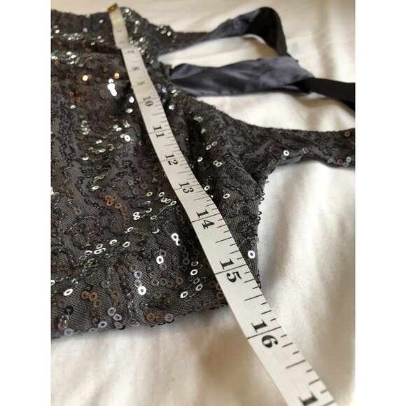 Express Women's Sequin Racerback Tank Top XS Gray Going Out Top Satin Straps Y2k - Picture 6 of 8